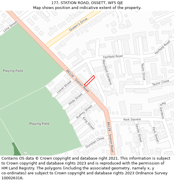177, STATION ROAD, OSSETT, WF5 0JE: Location map and indicative extent of plot
