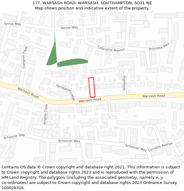 177, WARSASH ROAD, WARSASH, SOUTHAMPTON, SO31 9JE: Location map and indicative extent of plot