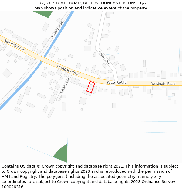 177, WESTGATE ROAD, BELTON, DONCASTER, DN9 1QA: Location map and indicative extent of plot