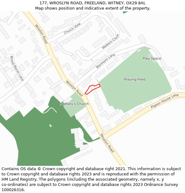 177, WROSLYN ROAD, FREELAND, WITNEY, OX29 8AL: Location map and indicative extent of plot