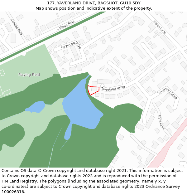 177, YAVERLAND DRIVE, BAGSHOT, GU19 5DY: Location map and indicative extent of plot