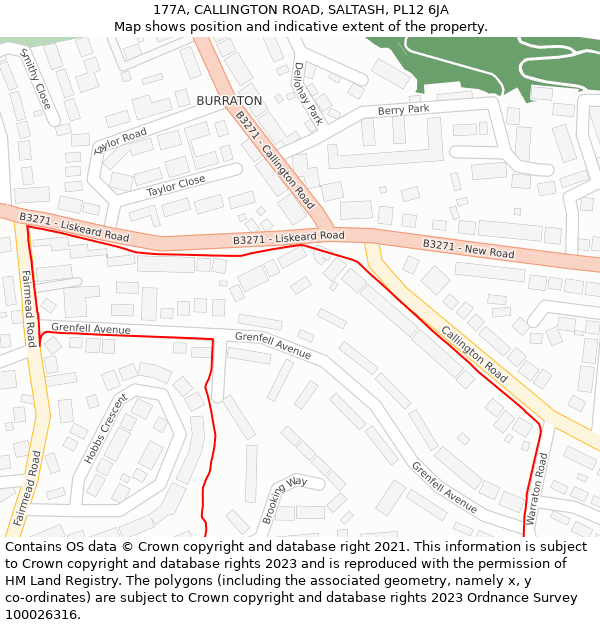 177A, CALLINGTON ROAD, SALTASH, PL12 6JA: Location map and indicative extent of plot