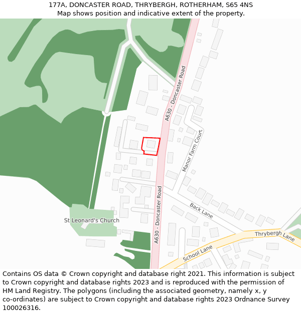 177A, DONCASTER ROAD, THRYBERGH, ROTHERHAM, S65 4NS: Location map and indicative extent of plot
