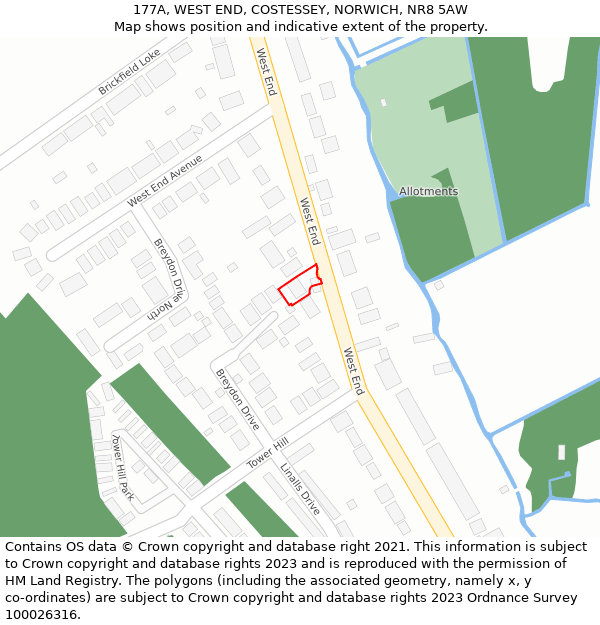 177A, WEST END, COSTESSEY, NORWICH, NR8 5AW: Location map and indicative extent of plot