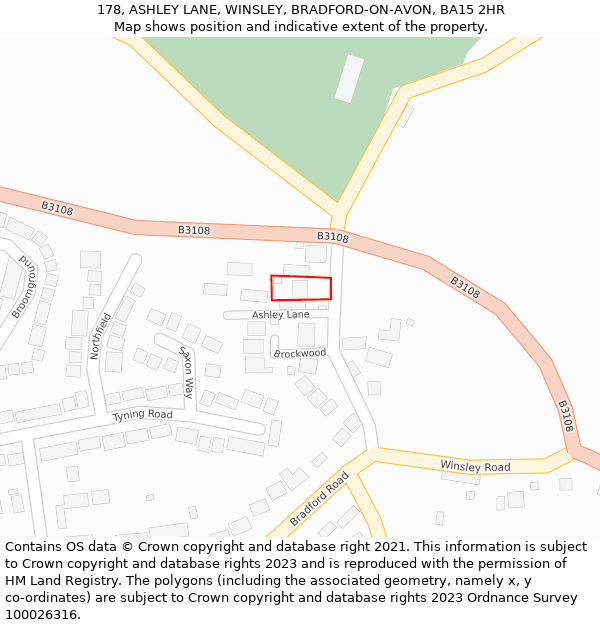 178, ASHLEY LANE, WINSLEY, BRADFORD-ON-AVON, BA15 2HR: Location map and indicative extent of plot