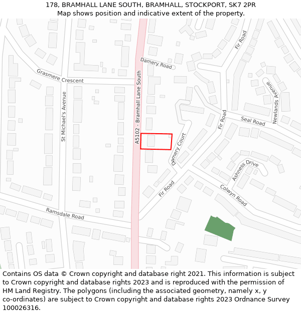 178, BRAMHALL LANE SOUTH, BRAMHALL, STOCKPORT, SK7 2PR: Location map and indicative extent of plot