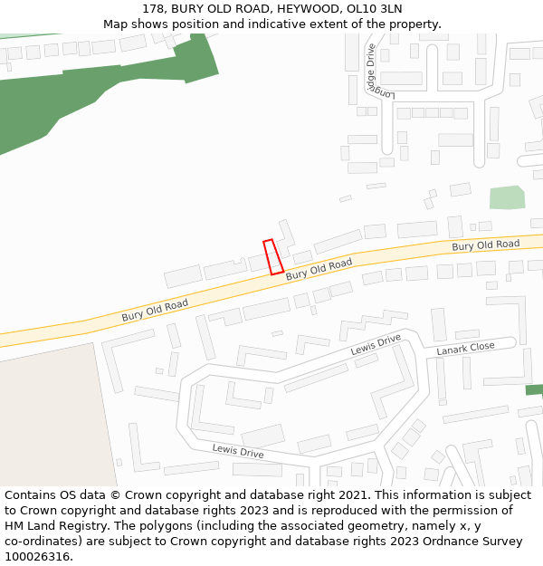 178, BURY OLD ROAD, HEYWOOD, OL10 3LN: Location map and indicative extent of plot