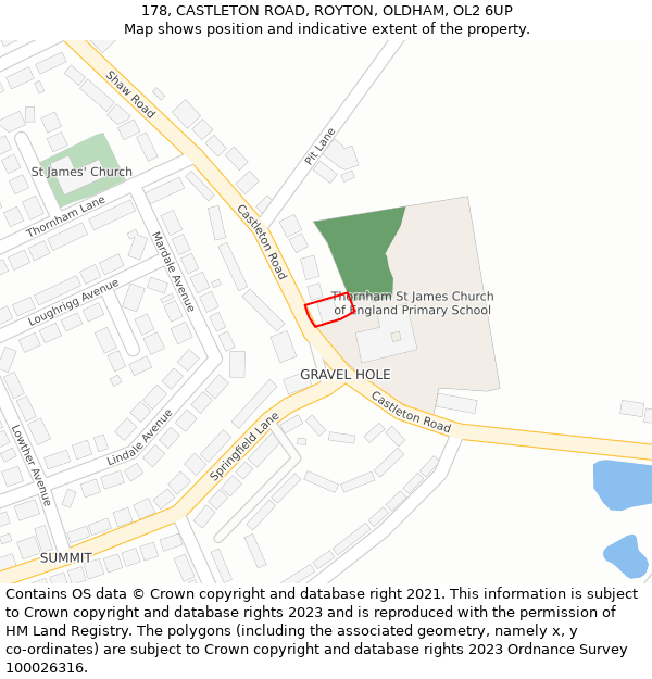 178, CASTLETON ROAD, ROYTON, OLDHAM, OL2 6UP: Location map and indicative extent of plot