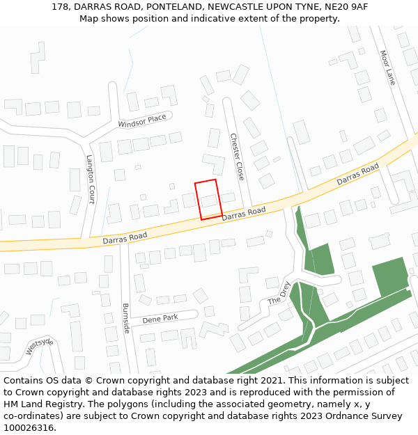 178, DARRAS ROAD, PONTELAND, NEWCASTLE UPON TYNE, NE20 9AF: Location map and indicative extent of plot