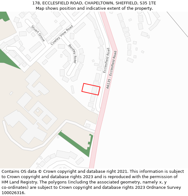 178, ECCLESFIELD ROAD, CHAPELTOWN, SHEFFIELD, S35 1TE: Location map and indicative extent of plot