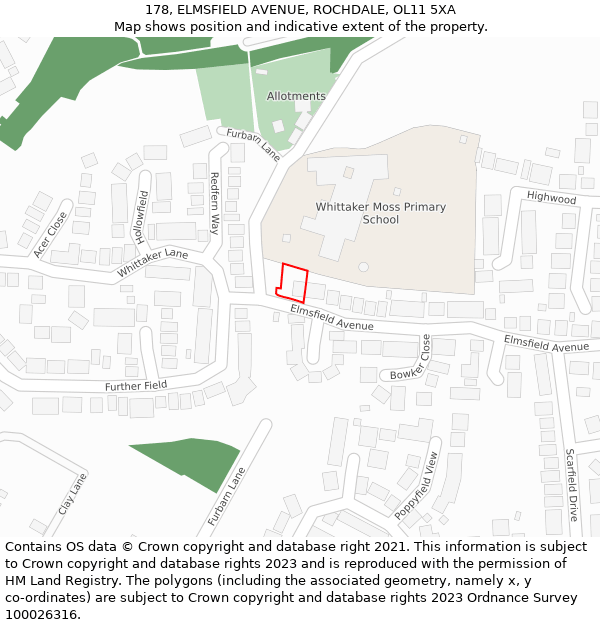 178, ELMSFIELD AVENUE, ROCHDALE, OL11 5XA: Location map and indicative extent of plot