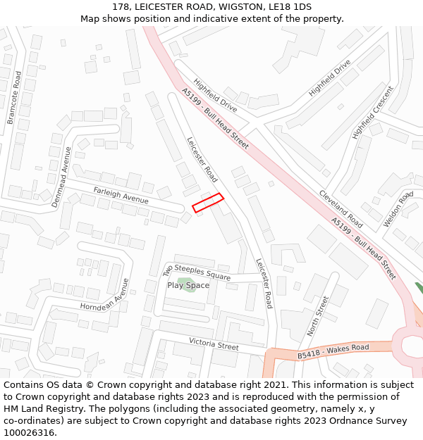 178, LEICESTER ROAD, WIGSTON, LE18 1DS: Location map and indicative extent of plot