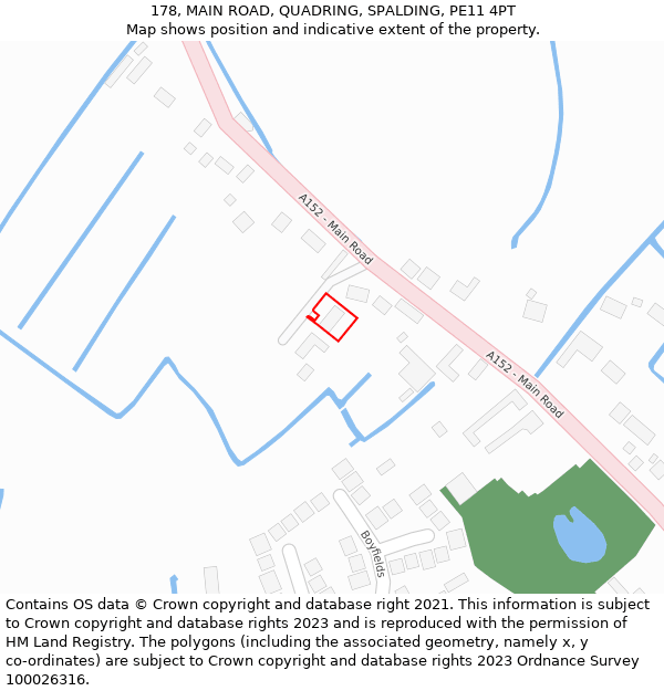 178, MAIN ROAD, QUADRING, SPALDING, PE11 4PT: Location map and indicative extent of plot