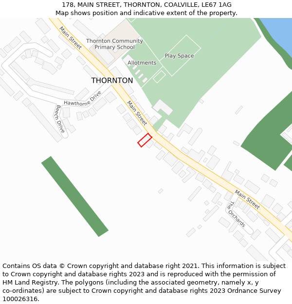 178, MAIN STREET, THORNTON, COALVILLE, LE67 1AG: Location map and indicative extent of plot