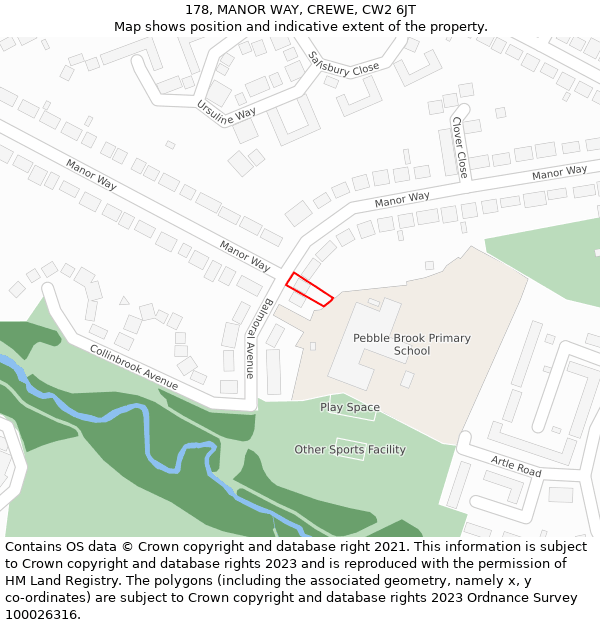 178, MANOR WAY, CREWE, CW2 6JT: Location map and indicative extent of plot