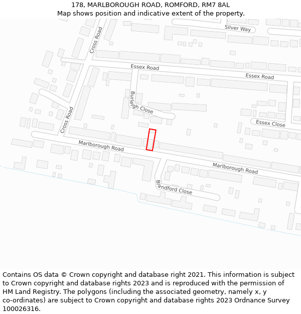 178, MARLBOROUGH ROAD, ROMFORD, RM7 8AL: Location map and indicative extent of plot