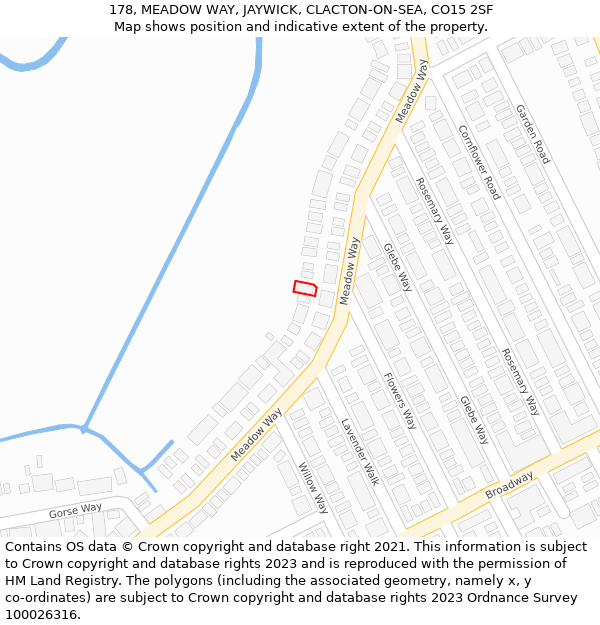 178, MEADOW WAY, JAYWICK, CLACTON-ON-SEA, CO15 2SF: Location map and indicative extent of plot