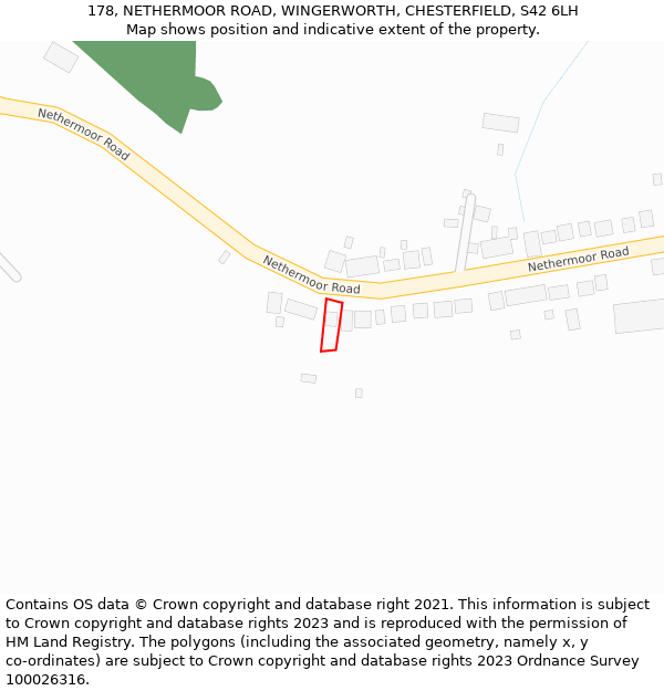 178, NETHERMOOR ROAD, WINGERWORTH, CHESTERFIELD, S42 6LH: Location map and indicative extent of plot
