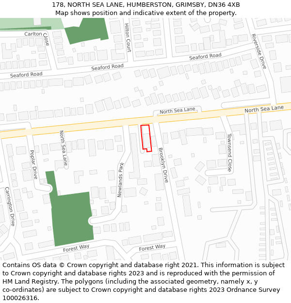 178, NORTH SEA LANE, HUMBERSTON, GRIMSBY, DN36 4XB: Location map and indicative extent of plot