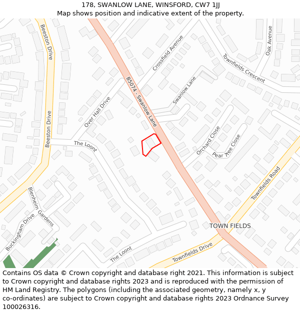 178, SWANLOW LANE, WINSFORD, CW7 1JJ: Location map and indicative extent of plot