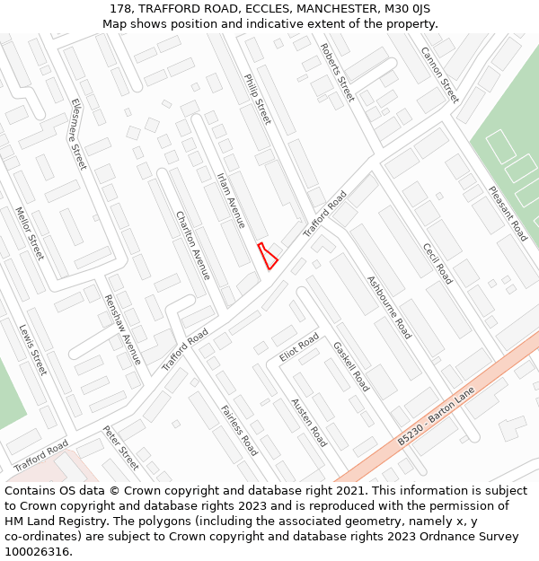 178, TRAFFORD ROAD, ECCLES, MANCHESTER, M30 0JS: Location map and indicative extent of plot