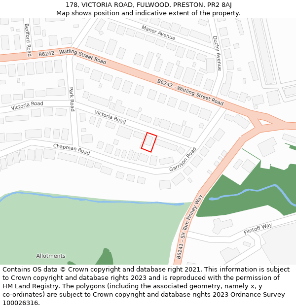 178, VICTORIA ROAD, FULWOOD, PRESTON, PR2 8AJ: Location map and indicative extent of plot