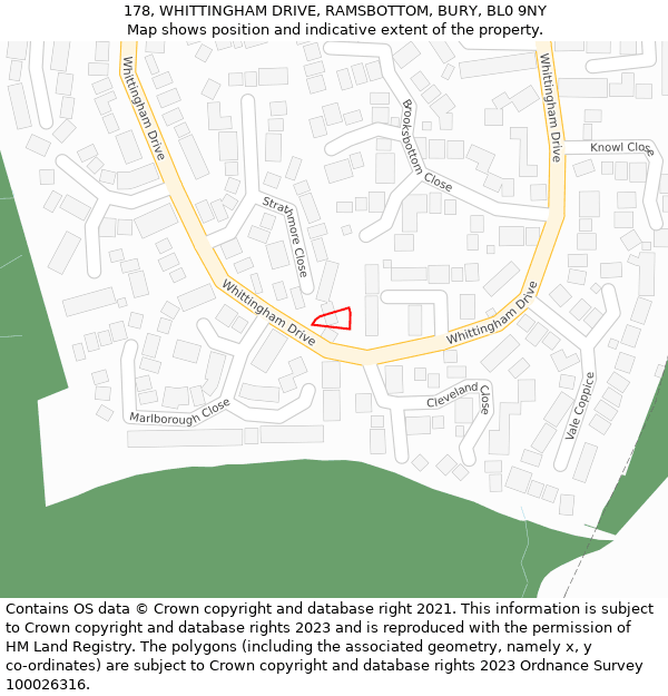 178, WHITTINGHAM DRIVE, RAMSBOTTOM, BURY, BL0 9NY: Location map and indicative extent of plot