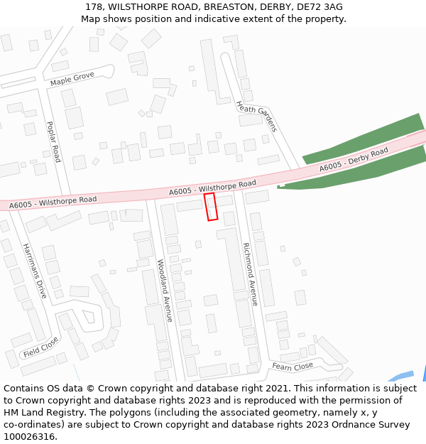 178, WILSTHORPE ROAD, BREASTON, DERBY, DE72 3AG: Location map and indicative extent of plot