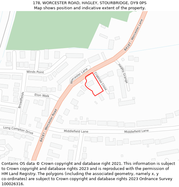 178, WORCESTER ROAD, HAGLEY, STOURBRIDGE, DY9 0PS: Location map and indicative extent of plot