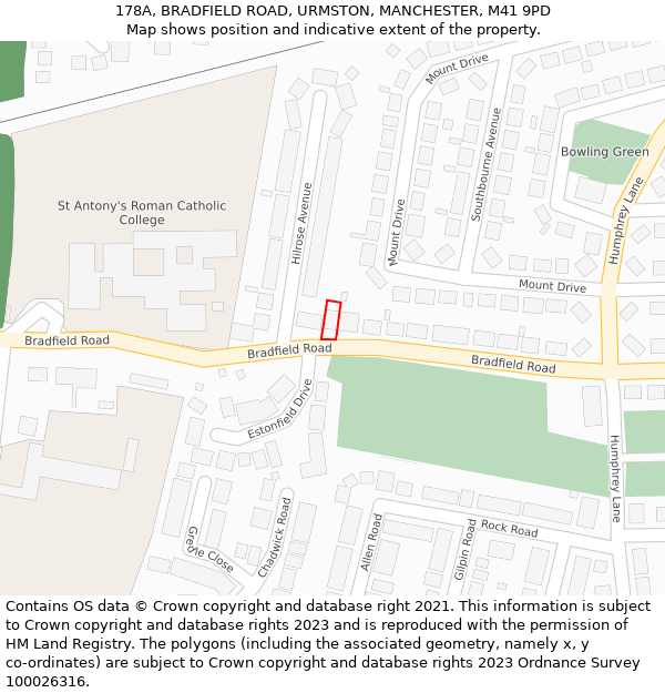 178A, BRADFIELD ROAD, URMSTON, MANCHESTER, M41 9PD: Location map and indicative extent of plot