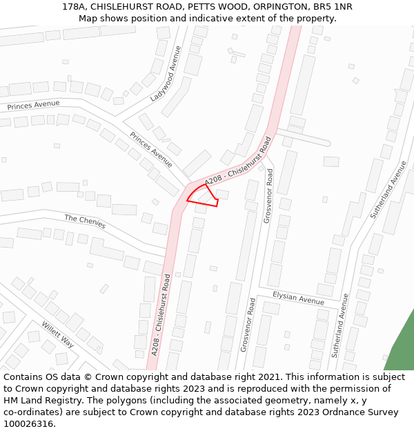178A, CHISLEHURST ROAD, PETTS WOOD, ORPINGTON, BR5 1NR: Location map and indicative extent of plot