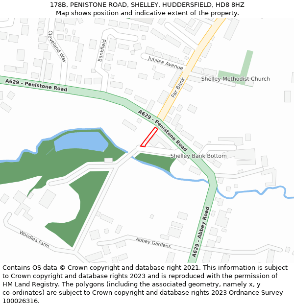 178B, PENISTONE ROAD, SHELLEY, HUDDERSFIELD, HD8 8HZ: Location map and indicative extent of plot