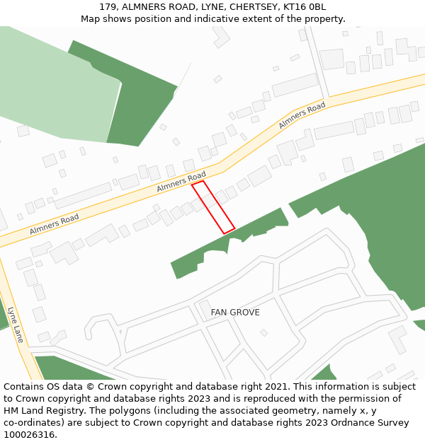 179, ALMNERS ROAD, LYNE, CHERTSEY, KT16 0BL: Location map and indicative extent of plot