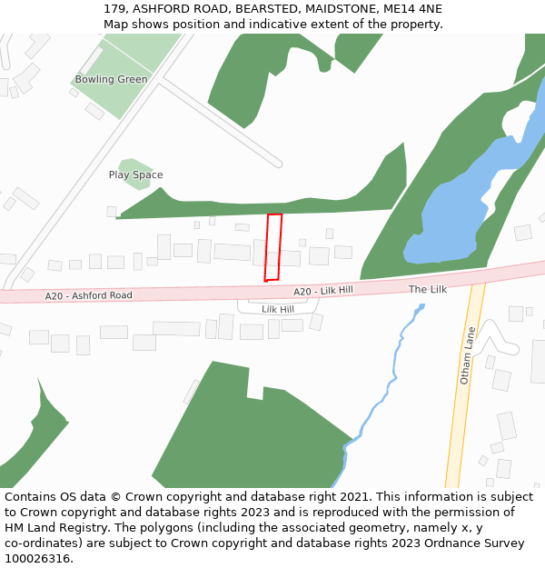 179, ASHFORD ROAD, BEARSTED, MAIDSTONE, ME14 4NE: Location map and indicative extent of plot