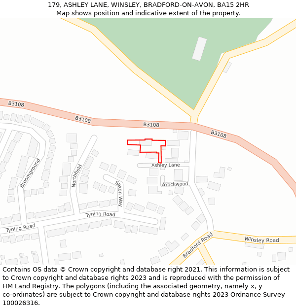 179, ASHLEY LANE, WINSLEY, BRADFORD-ON-AVON, BA15 2HR: Location map and indicative extent of plot