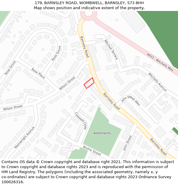 179, BARNSLEY ROAD, WOMBWELL, BARNSLEY, S73 8HH: Location map and indicative extent of plot