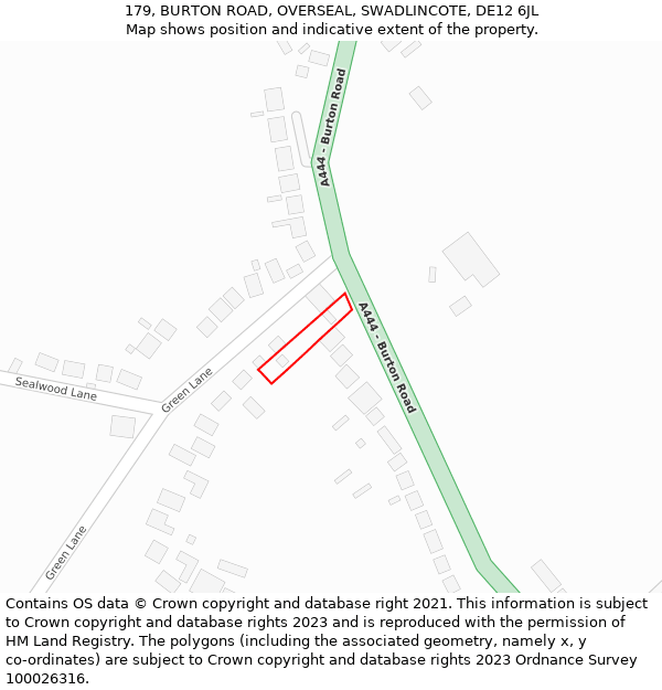 179, BURTON ROAD, OVERSEAL, SWADLINCOTE, DE12 6JL: Location map and indicative extent of plot