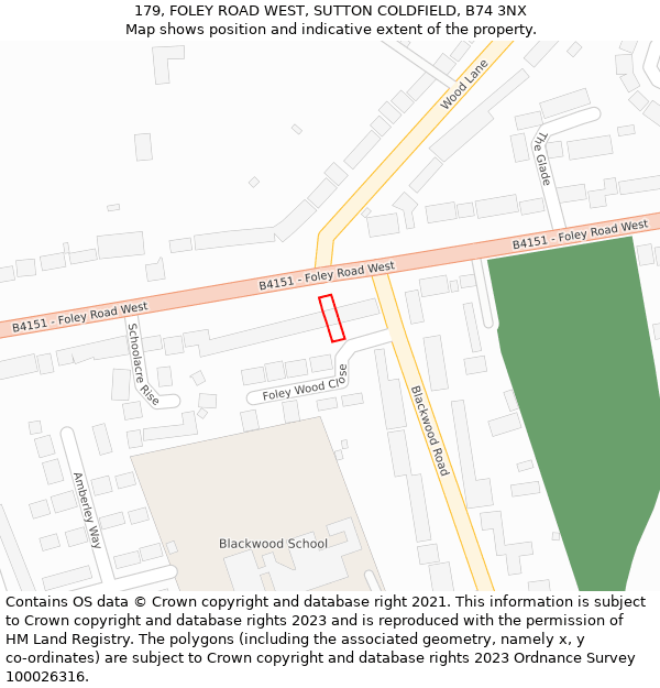 179, FOLEY ROAD WEST, SUTTON COLDFIELD, B74 3NX: Location map and indicative extent of plot