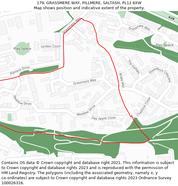 179, GRASSMERE WAY, PILLMERE, SALTASH, PL12 6XW: Location map and indicative extent of plot