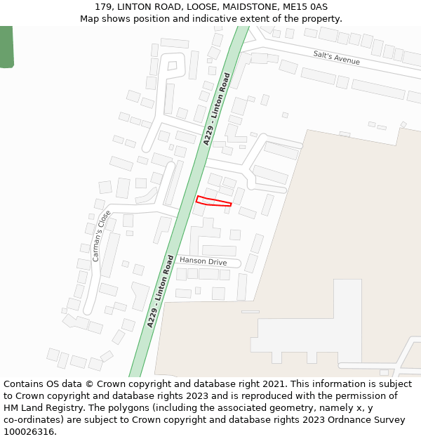 179, LINTON ROAD, LOOSE, MAIDSTONE, ME15 0AS: Location map and indicative extent of plot