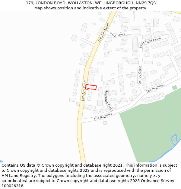 179, LONDON ROAD, WOLLASTON, WELLINGBOROUGH, NN29 7QS: Location map and indicative extent of plot