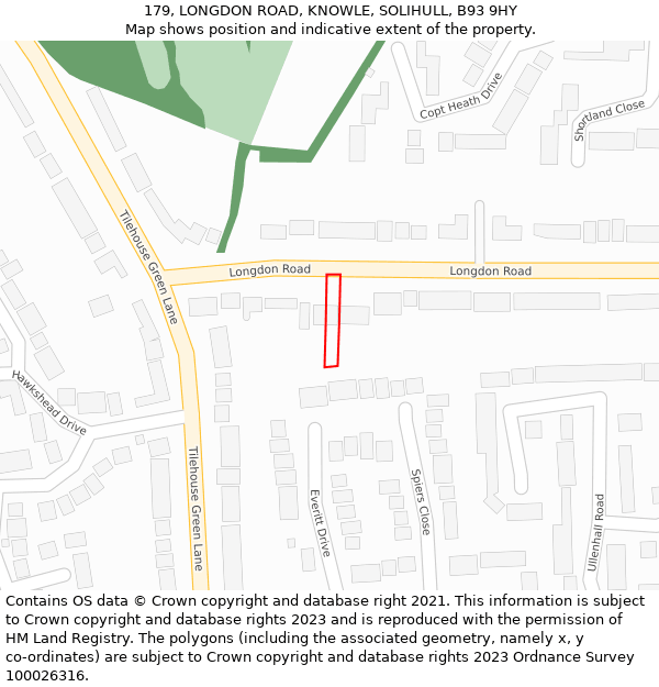 179, LONGDON ROAD, KNOWLE, SOLIHULL, B93 9HY: Location map and indicative extent of plot