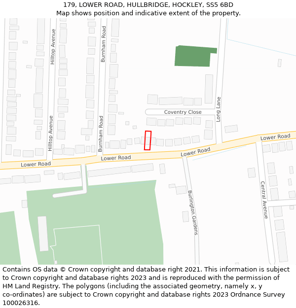 179, LOWER ROAD, HULLBRIDGE, HOCKLEY, SS5 6BD: Location map and indicative extent of plot