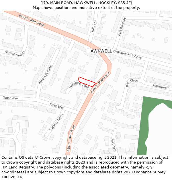179, MAIN ROAD, HAWKWELL, HOCKLEY, SS5 4EJ: Location map and indicative extent of plot