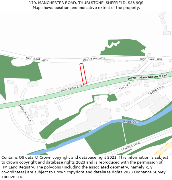 179, MANCHESTER ROAD, THURLSTONE, SHEFFIELD, S36 9QS: Location map and indicative extent of plot