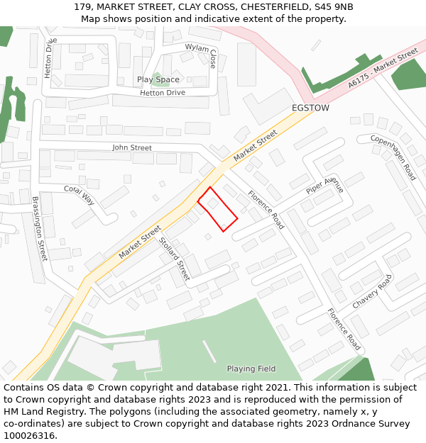 179, MARKET STREET, CLAY CROSS, CHESTERFIELD, S45 9NB: Location map and indicative extent of plot