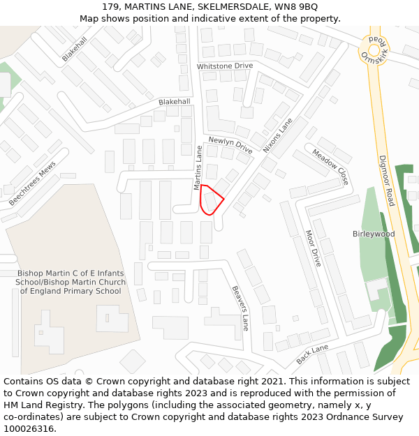 179, MARTINS LANE, SKELMERSDALE, WN8 9BQ: Location map and indicative extent of plot