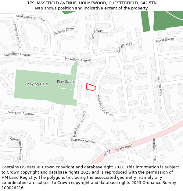 179, MASEFIELD AVENUE, HOLMEWOOD, CHESTERFIELD, S42 5TN: Location map and indicative extent of plot