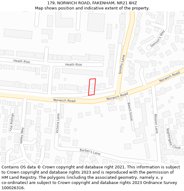 179, NORWICH ROAD, FAKENHAM, NR21 8HZ: Location map and indicative extent of plot