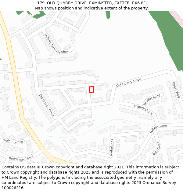 179, OLD QUARRY DRIVE, EXMINSTER, EXETER, EX6 8FJ: Location map and indicative extent of plot